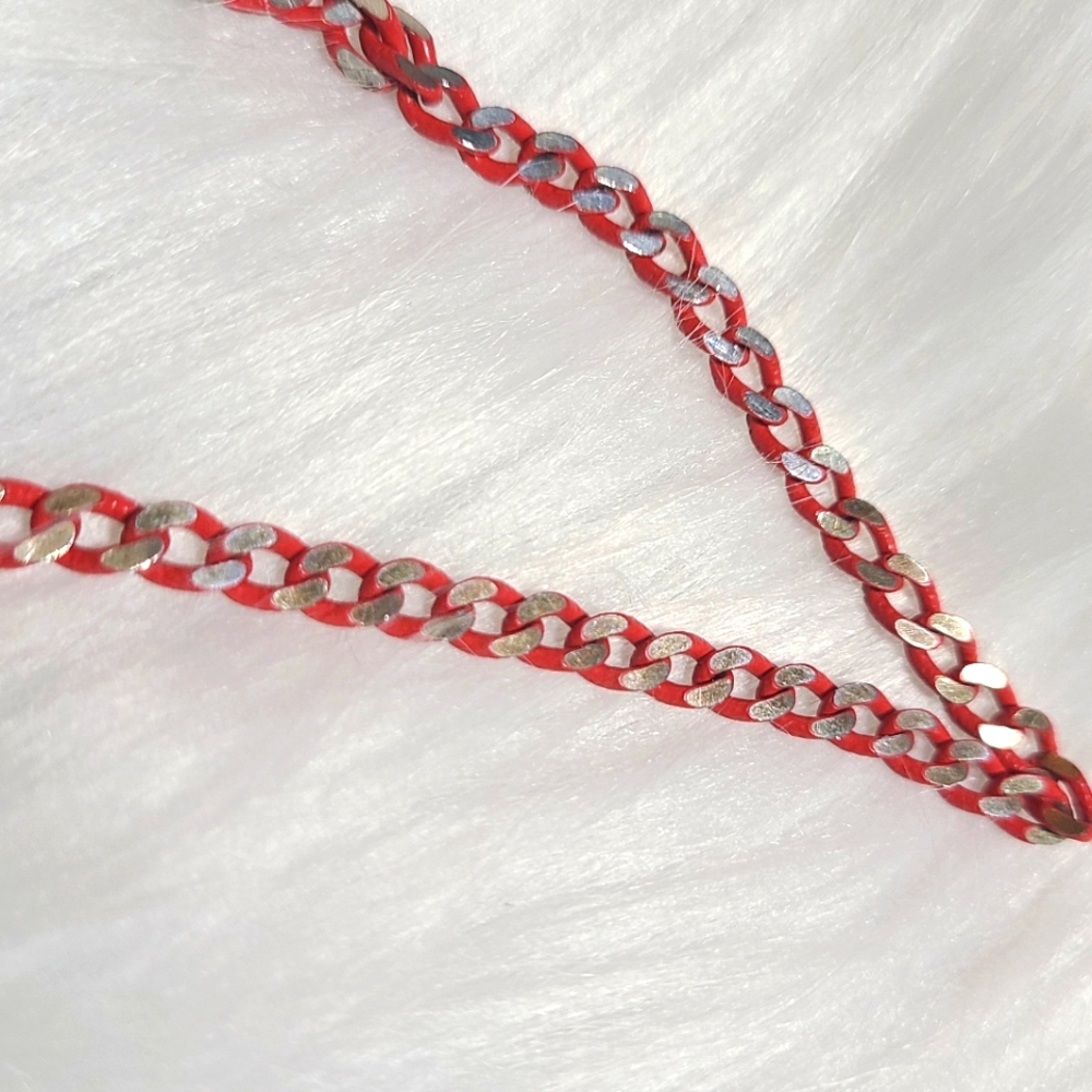 Vintage Red and Silver 7 inch Figaro Bracelet